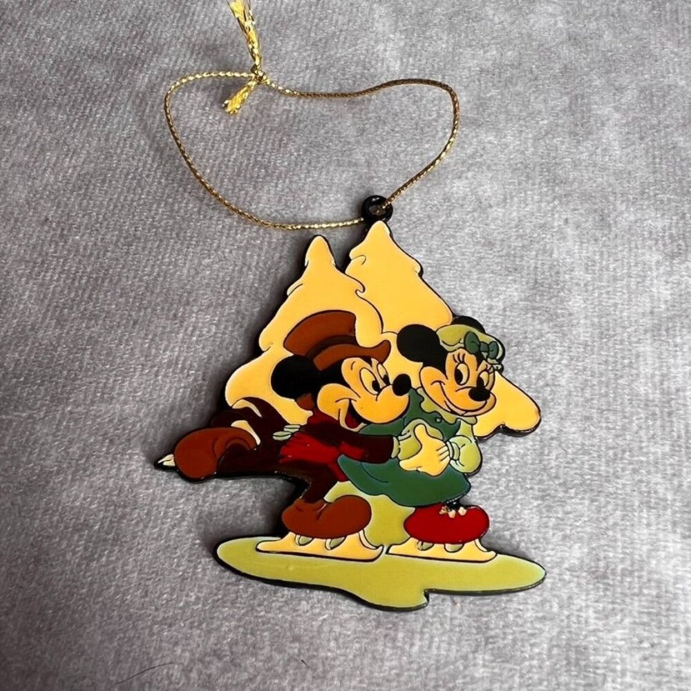 Vintage Disney Mickey & Minnie Mouse Christmas Ornament Ice Skating Enamel